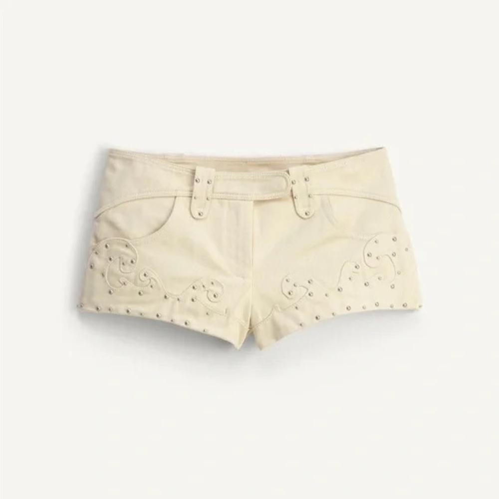 Zara Cream Low Rise Studded Shorts
